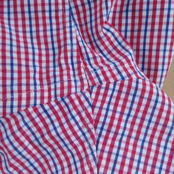Lands' End Mens White Red Blue Plaid Button Down Shirt 100% cotton XL - Picture 7 of 13